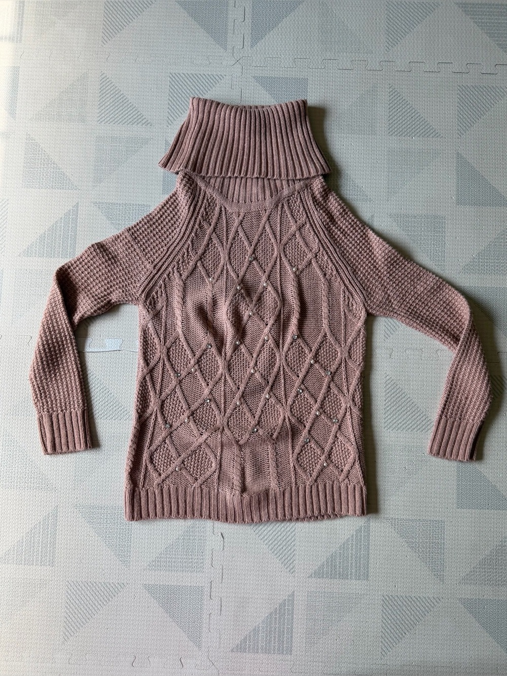 Ivanka Trump Cable Knit Turtleneck Sweater - Dusty Mauve